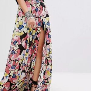 Free People Floral Wrap Maxi Skirt with Slit Women Size‎ 2 Bohemian Garden girl